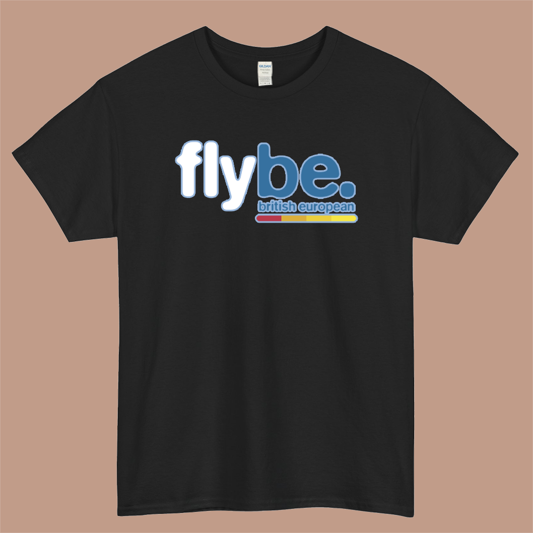 FLYBE British European Logo Mens Unisex Short Sleeve Black T-Shirt Size S-3XL