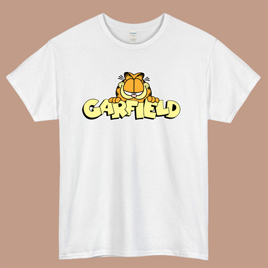 Garfield Logo Mens Unisex Short Sleeve White T-Shirt Size S-3XL