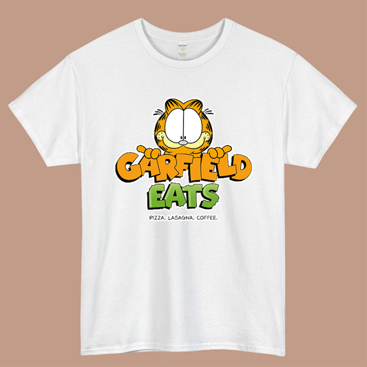 Garfield Cartoon Logo Mens Unisex Short Sleeve White T-Shirt Size S-3XL
