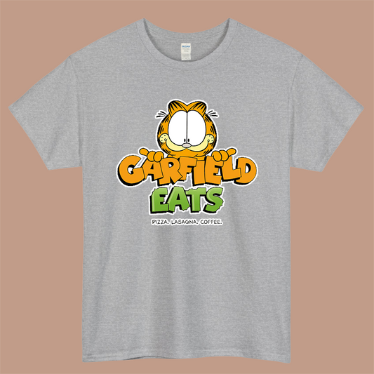 Garfield Cartoon Logo Mens Unisex Short Sleeve Gray T-Shirt Size S-3XL