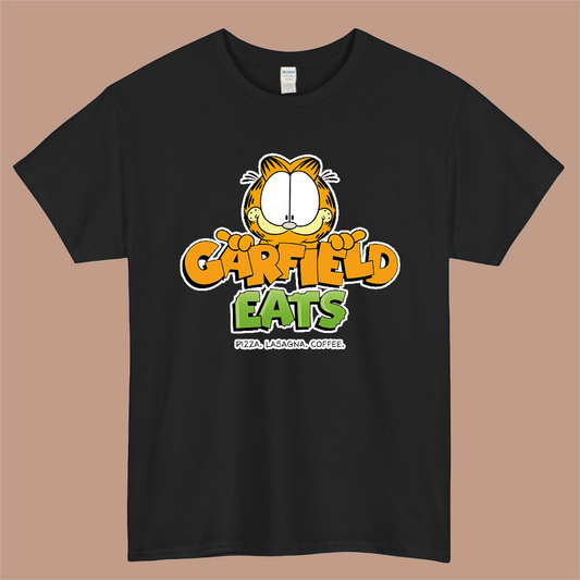 Garfield Cartoon Logo Mens Unisex Short Sleeve Black T-Shirt Size S-3XL