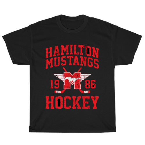 Hamilton Mustangs Hockey Team (Youngbloo Logo Mens Unisex Short Sleeve Black T-Shirt Size S-3XL