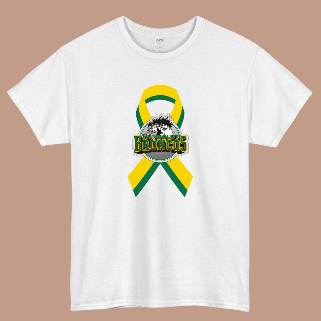 Humboldt Broncos Ribbon Logo Mens Unisex Short Sleeve T-Shirt Size S-3XL - P