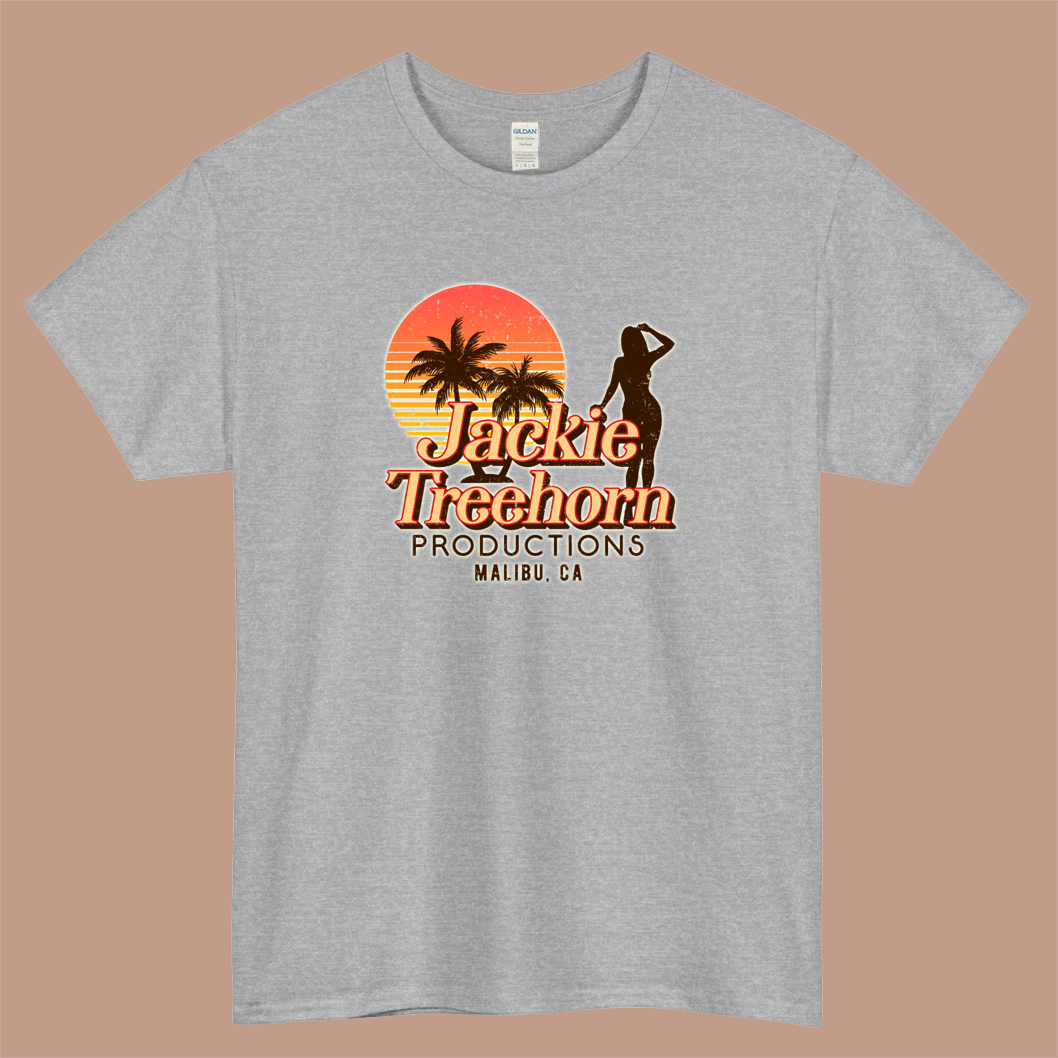 Jackie Treehorn - Productions Malibu CA Logo Mens Unisex Short Sleeve T-Shirt Size S-3XL - P