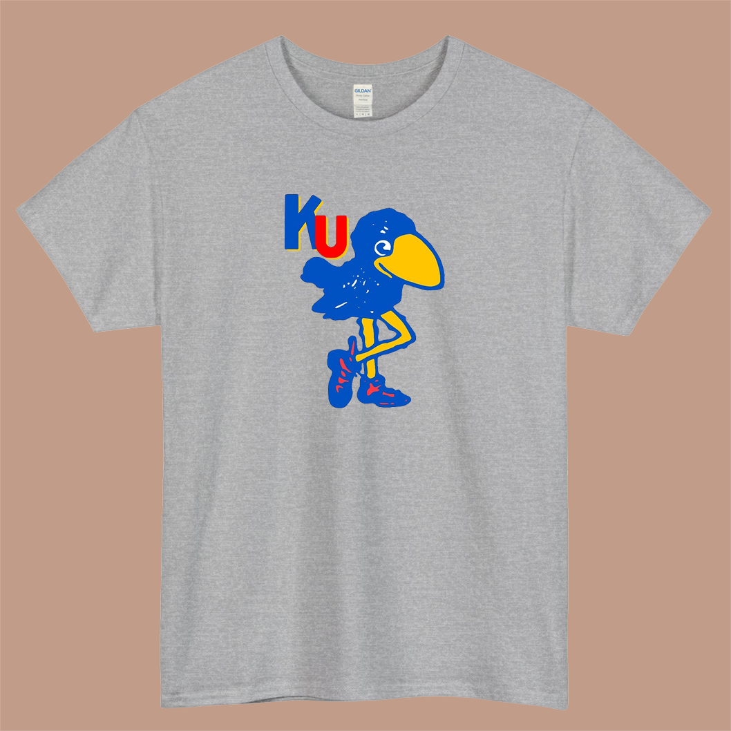KU Vintage Jayhawk Logo Mens Unisex Short Sleeve T-Shirt Size S-3XL - P