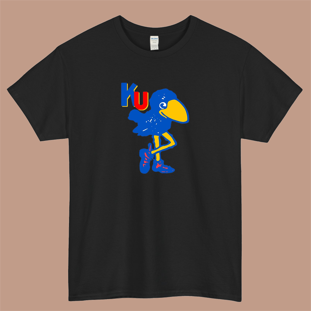 KU Vintage Jayhawk Logo Mens Unisex Short Sleeve T-Shirt Size S-3XL - P