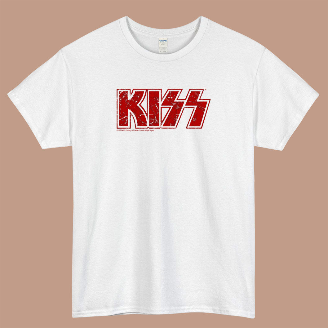 Kiss the Band Logo Mens Unisex Short Sleeve White T-Shirt Size S-3XL