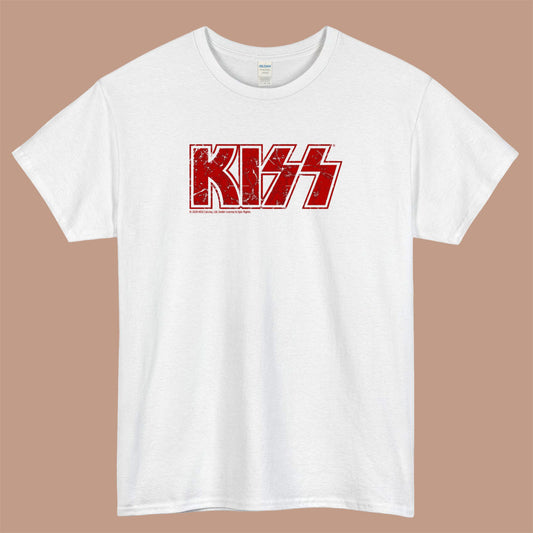 Kiss the Band Logo Mens Unisex Short Sleeve White T-Shirt Size S-3XL