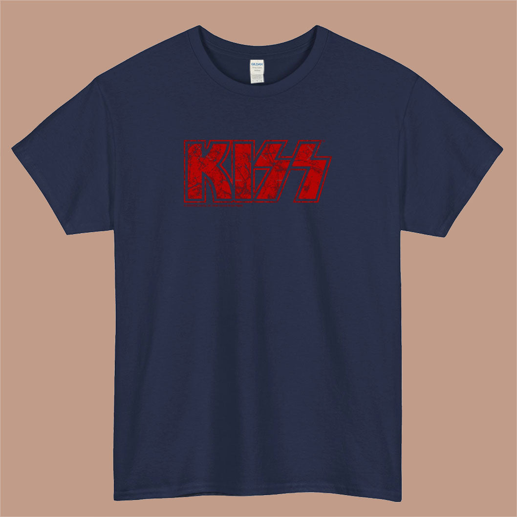 Kiss the Band Logo Mens Unisex Short Sleeve Navy T-Shirt Size S-3XL