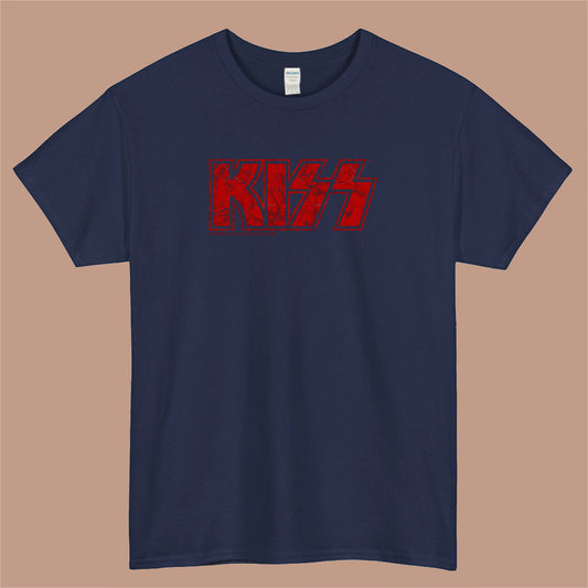 Kiss the Band Logo Mens Unisex Short Sleeve Navy T-Shirt Size S-3XL