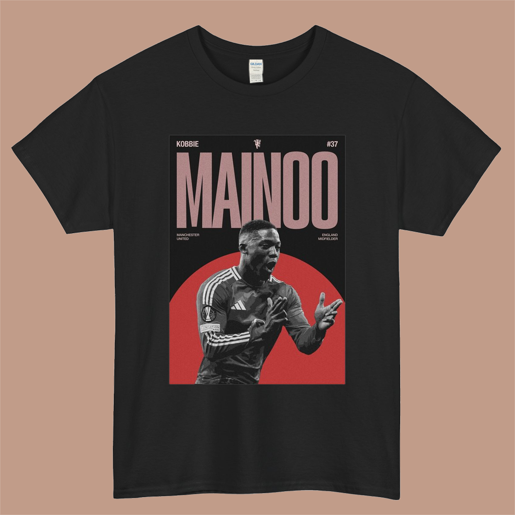Kobbie Mainoo Manchester United Poster Logo Mens Unisex Short Sleeve Black T-Shirt Size S-3XL