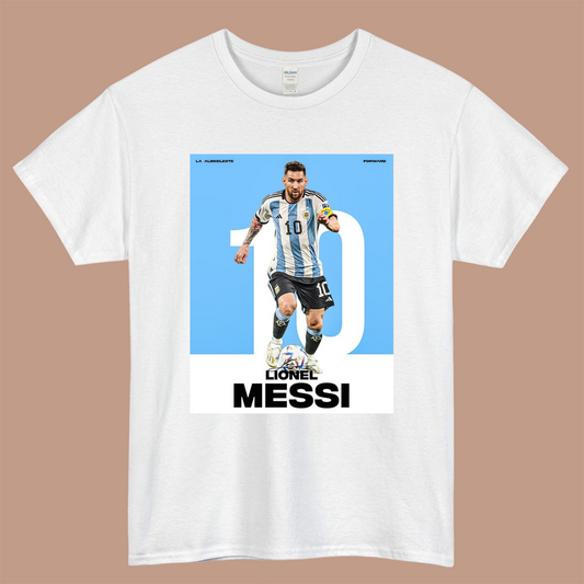 Lionel Messi Argentina Poster Logo Mens Unisex Short Sleeve White T-Shirt Size S-3XL