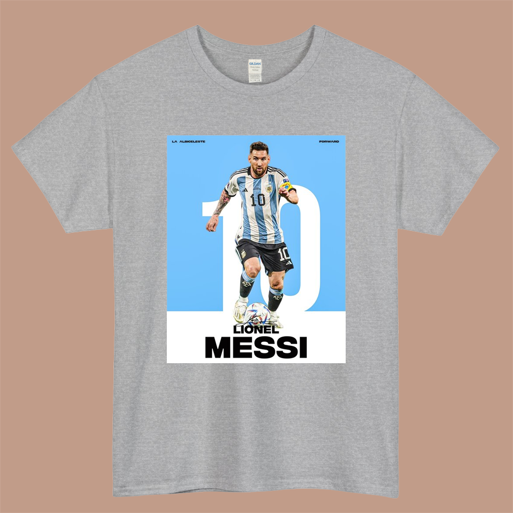 Lionel Messi Argentina Poster Logo Mens Unisex Short Sleeve Gray T-Shirt Size S-3XL