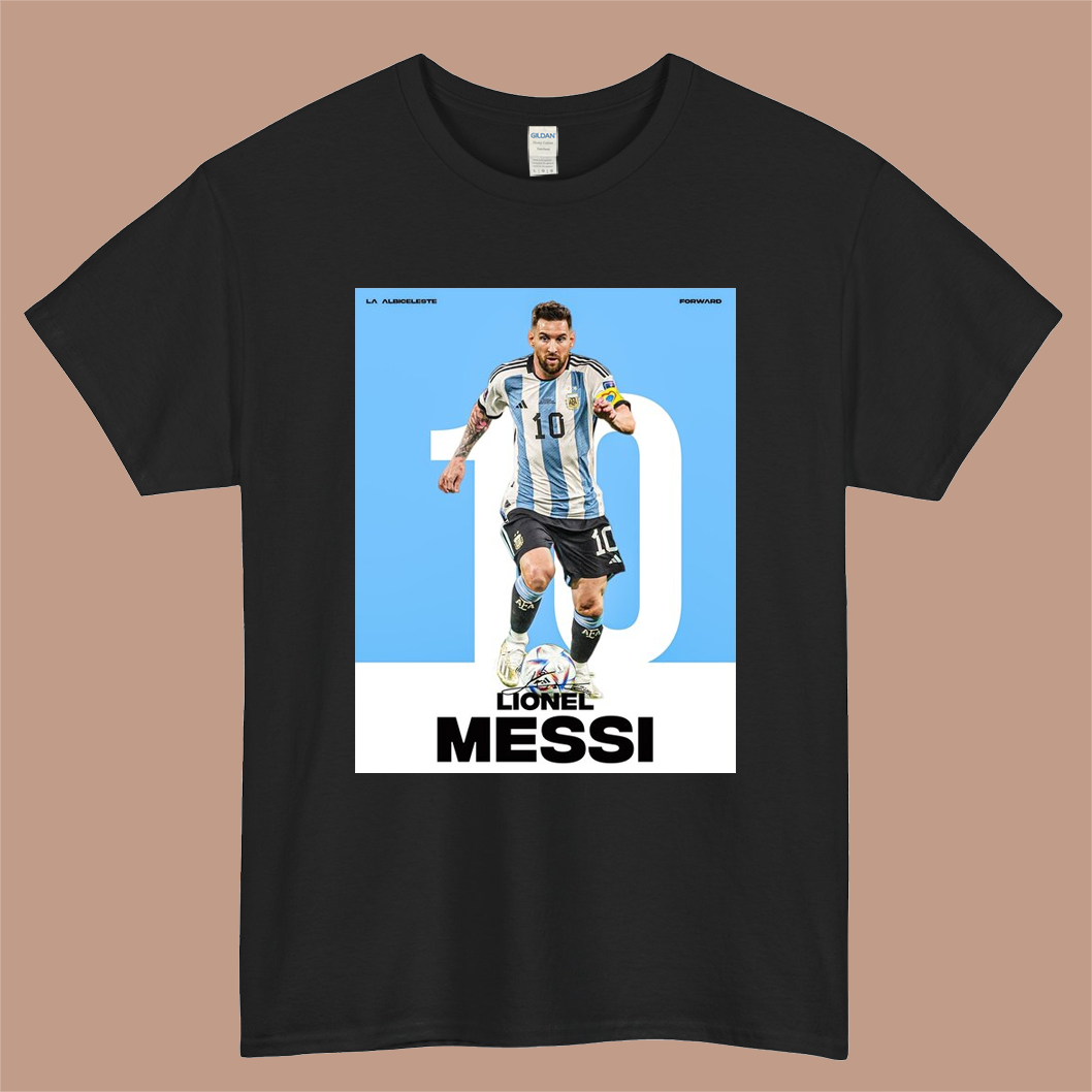 Lionel Messi Argentina Poster Logo Mens Unisex Short Sleeve Black T-Shirt Size S-3XL