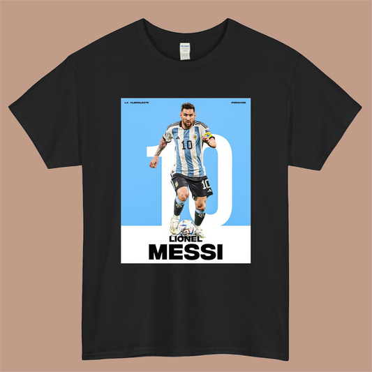 Lionel Messi Argentina Poster Logo Mens Unisex Short Sleeve Black T-Shirt Size S-3XL