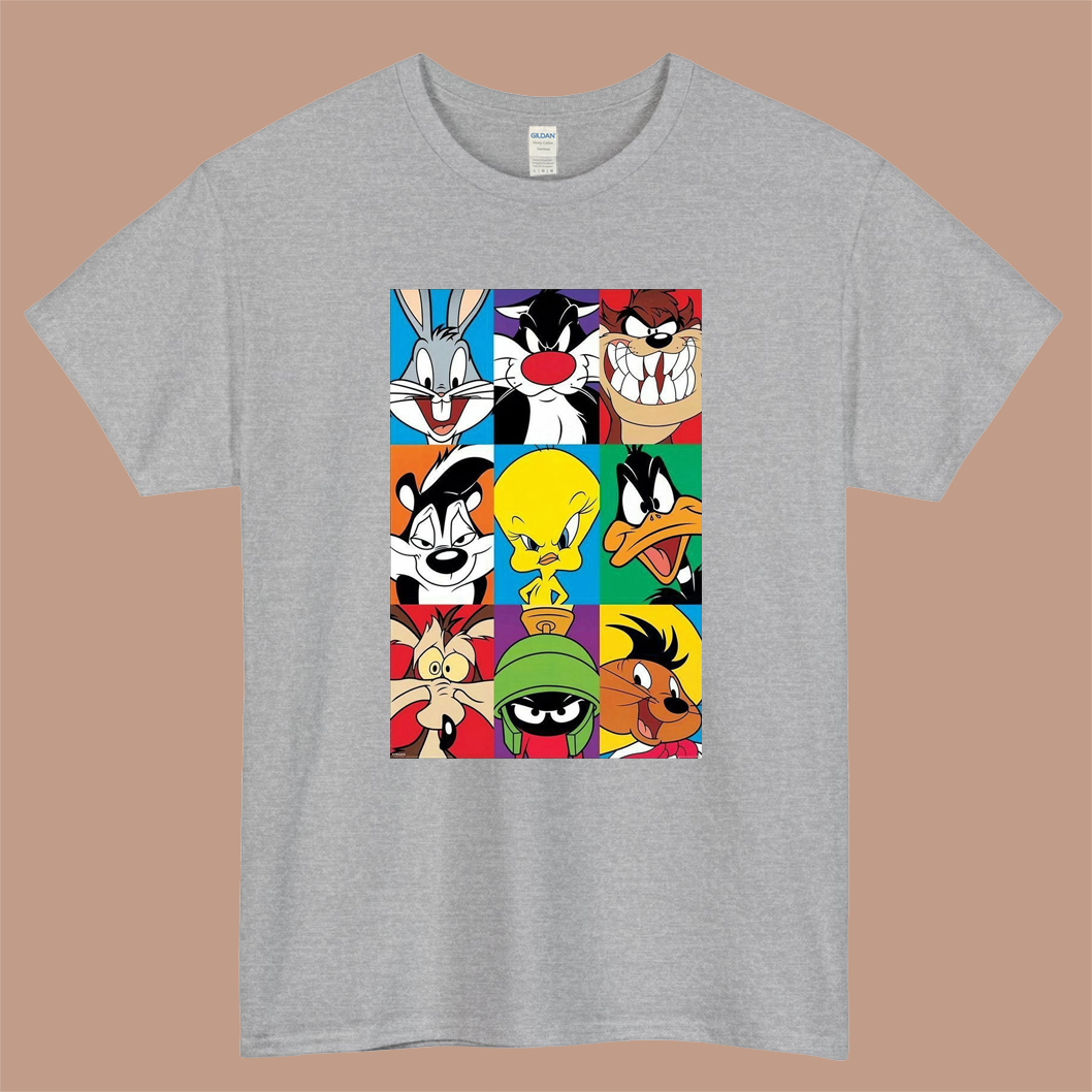 Looney Tunes Logo Mens Unisex Short Sleeve Gray T-Shirt Size S-3XL
