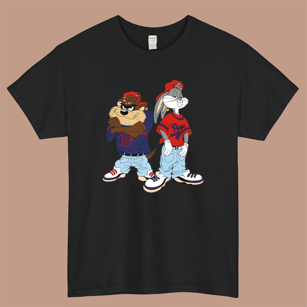Looney Tunes Bugs Bunny and Tazmanian Logo Mens Unisex Short Sleeve Black T-Shirt Size S-3XL