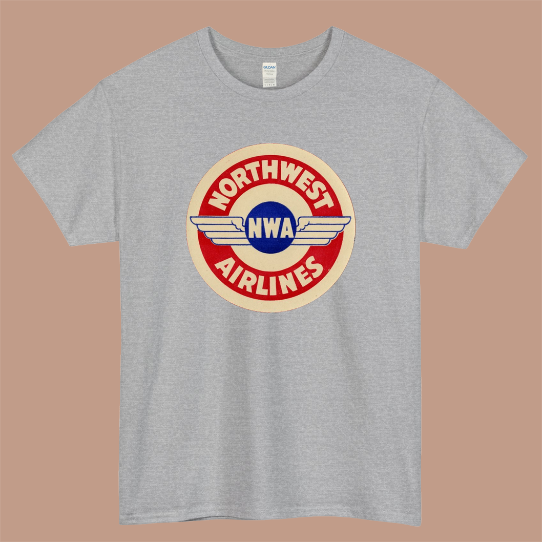 NAW Northwest Airlines Logo Mens Unisex Short Sleeve Gray T-Shirt Size S-3XL