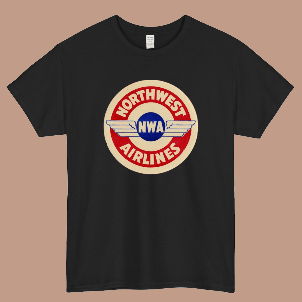 NAW Northwest Airlines Logo Mens Unisex Short Sleeve Black T-Shirt Size S-3XL