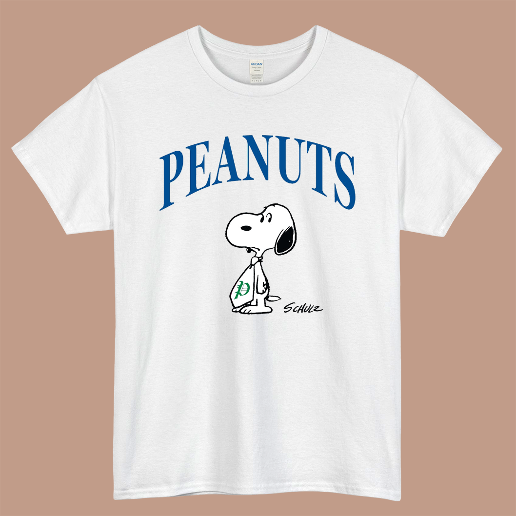 PEANUTS School Life Logo Mens Unisex Short Sleeve White T-Shirt Size S-3XL