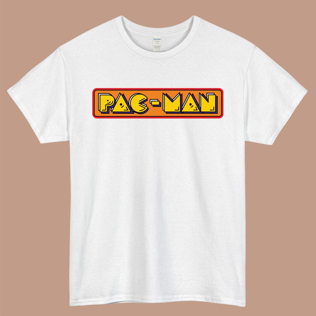 Pac-Man Logo Mens Unisex Short Sleeve White T-Shirt Size S-3XL