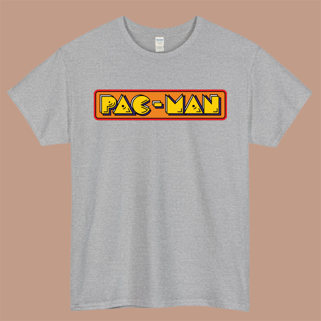 Pac-Man Logo Mens Unisex Short Sleeve Gray T-Shirt Size S-3XL