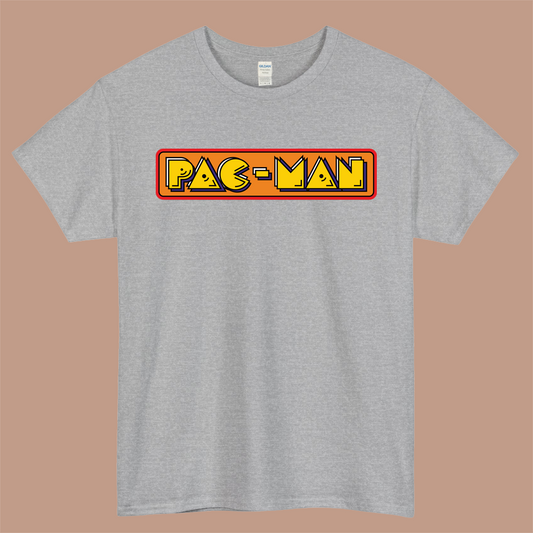 Pac-Man Logo Mens Unisex Short Sleeve Gray T-Shirt Size S-3XL