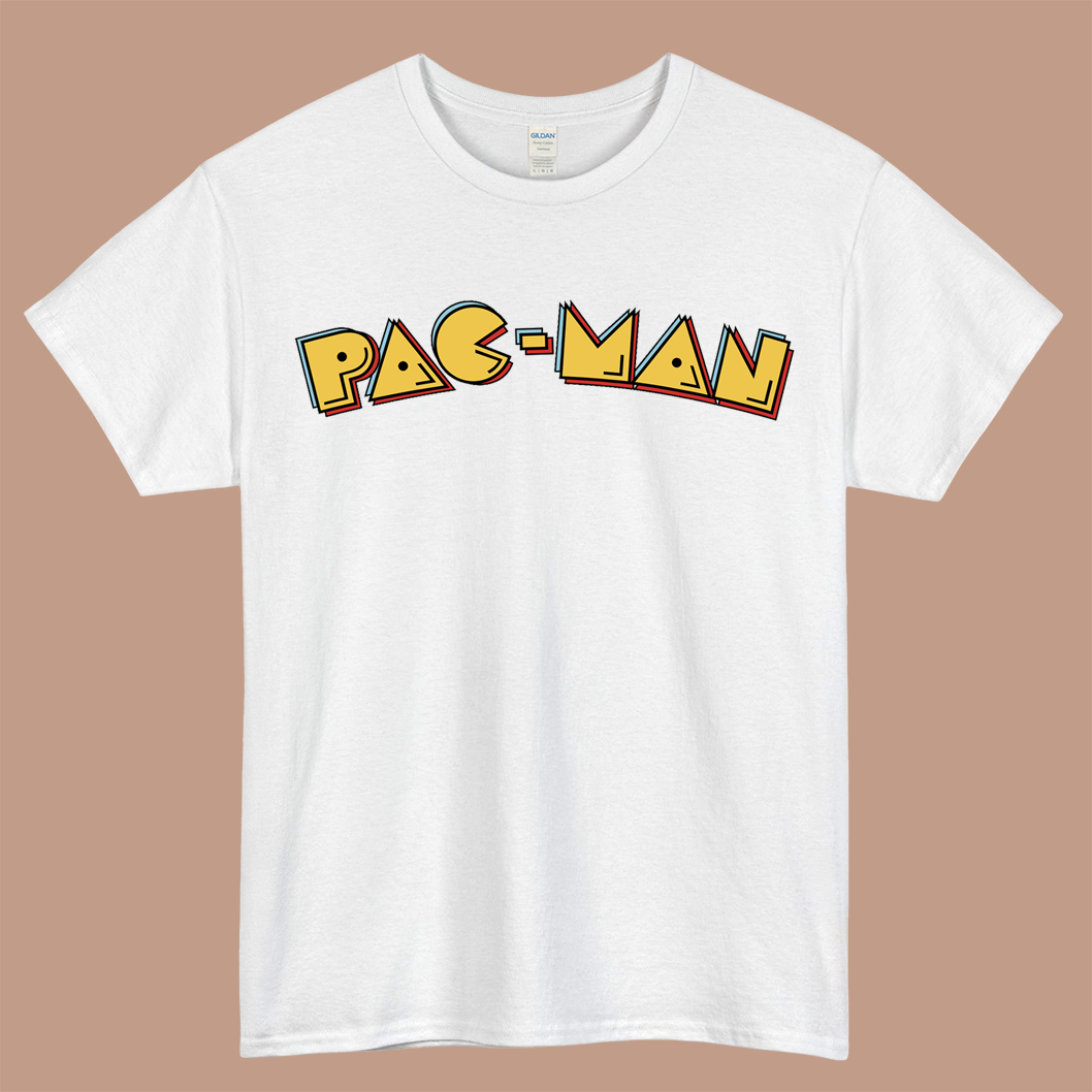 Pac Man Game Logo Mens Unisex Short Sleeve White T-Shirt Size S-3XL