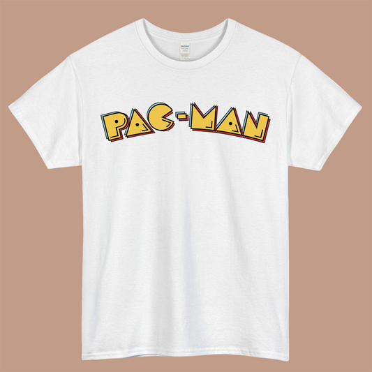 Pac Man Game Logo Mens Unisex Short Sleeve White T-Shirt Size S-3XL