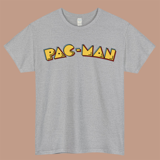 Pac Man Game Logo Mens Unisex Short Sleeve Gray T-Shirt Size S-3XL