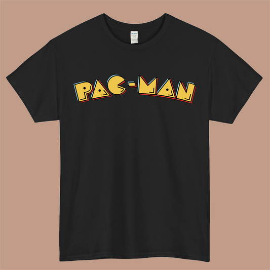 Pac Man Game Logo Mens Unisex Short Sleeve Black T-Shirt Size S-3XL