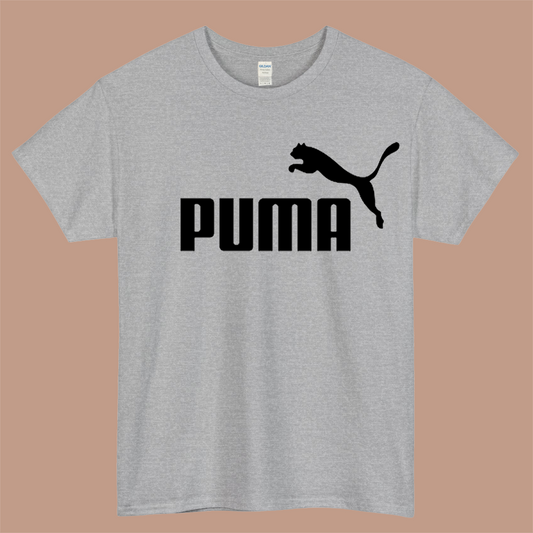 Puma Logo Mens Unisex Short Sleeve Gray T-Shirt Size S-3XL