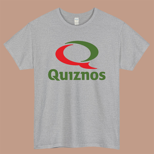 QUIZNOS Logo Mens Unisex Short Sleeve Gray T-Shirt Size S-3XL