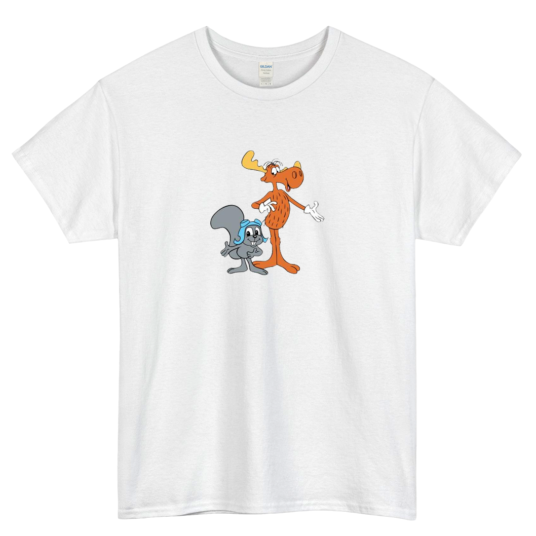Rocky and Bullwinkle Retro Crtoon Character Short Sleeve T-Shirt Size S-3XL -P