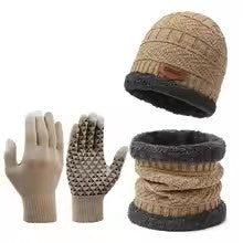New Men's windproof hat, outdoor winter scarf, gloves, three-piece neckline, one plus cashmere insulated knit hat Official