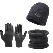 New Men's windproof hat, outdoor winter scarf, gloves, three-piece neckline, one plus cashmere insulated knit hat Official