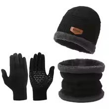 New Men's windproof hat, outdoor winter scarf, gloves, three-piece neckline, one plus cashmere insulated knit hat Official
