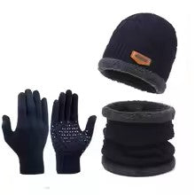 New Men's windproof hat, outdoor winter scarf, gloves, three-piece neckline, one plus cashmere insulated knit hat Official