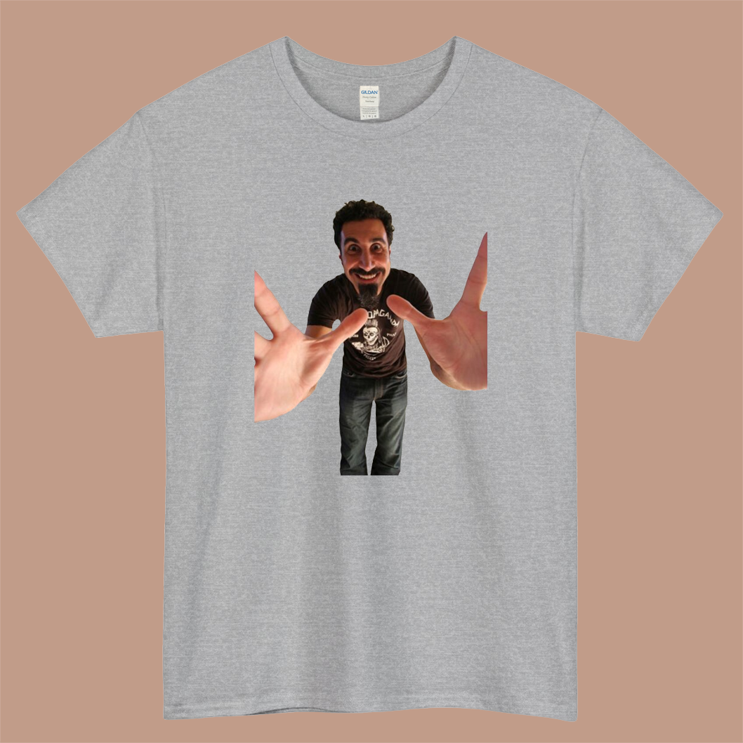 Serj Tankian Pose SOAD Logo Mens Unisex Short Sleeve Gray T-Shirt Size S-3XL