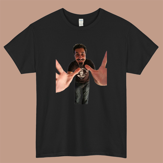 Serj Tankian Pose SOAD Logo Mens Unisex Short Sleeve Black T-Shirt Size S-3XL