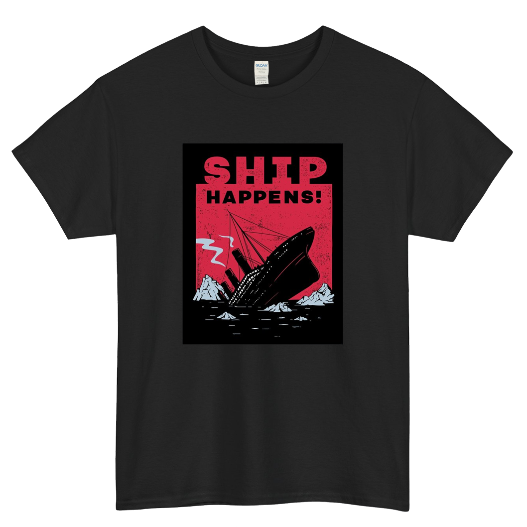Ship Happens Funny Pun Parody Logo Mens Unisex Short Sleeve T-Shirt Size S-3XL - P