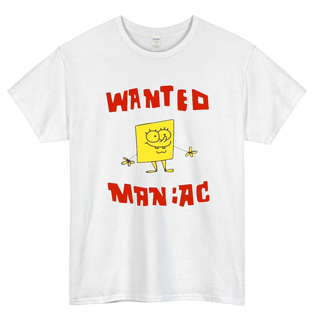 SpongeBob Wanted Maniac Logo Mens Unisex Short Sleeve T-Shirt Size S-3XL - P