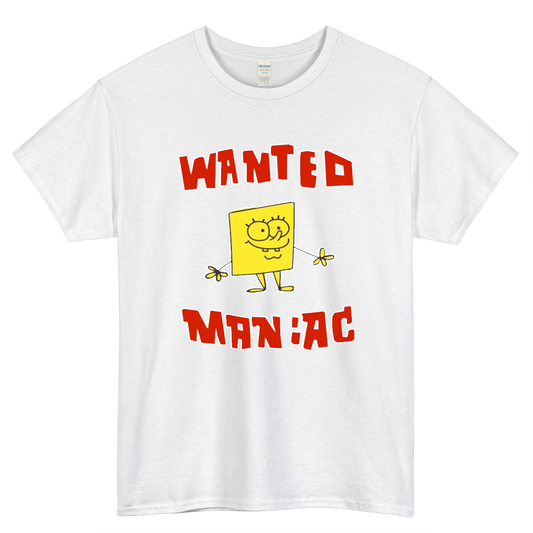 SpongeBob Wanted Maniac Logo Mens Unisex Short Sleeve T-Shirt Size S-3XL - P
