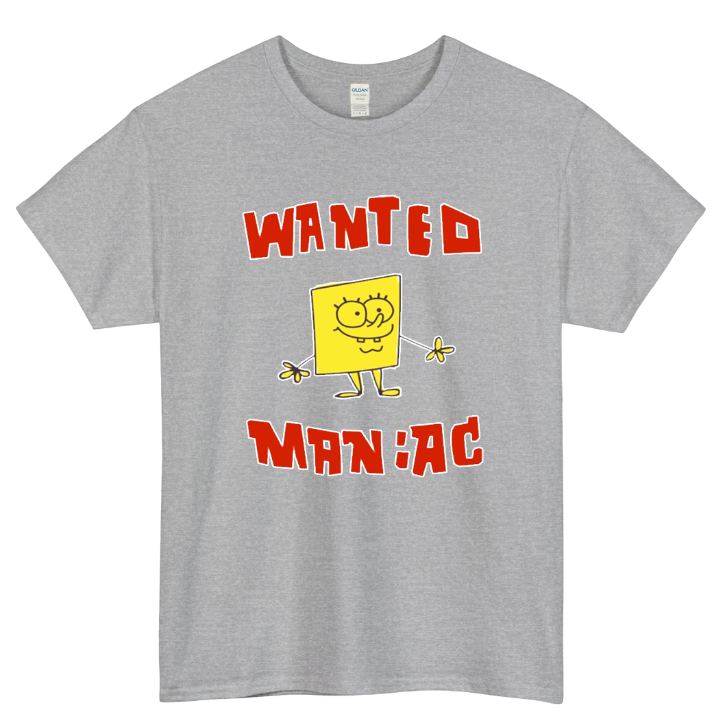 SpongeBob Wanted Maniac Logo Mens Unisex Short Sleeve T-Shirt Size S-3XL - P