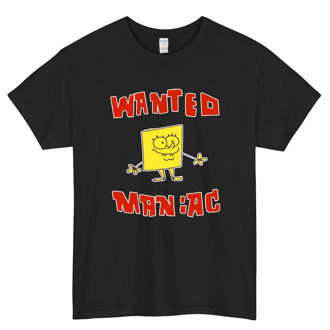 SpongeBob Wanted Maniac Logo Mens Unisex Short Sleeve T-Shirt Size S-3XL - P