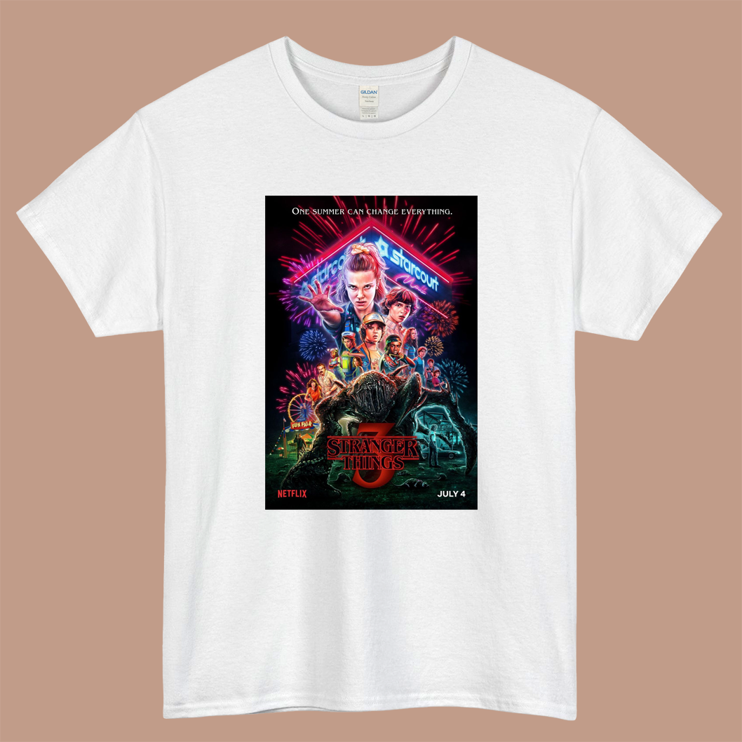Stranger Things season 3 Logo Mens Unisex Short Sleeve White T-Shirt Size S-3XL