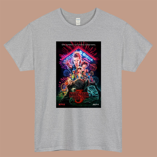 Stranger Things season 3 Logo Mens Unisex Short Sleeve Gray T-Shirt Size S-3XL