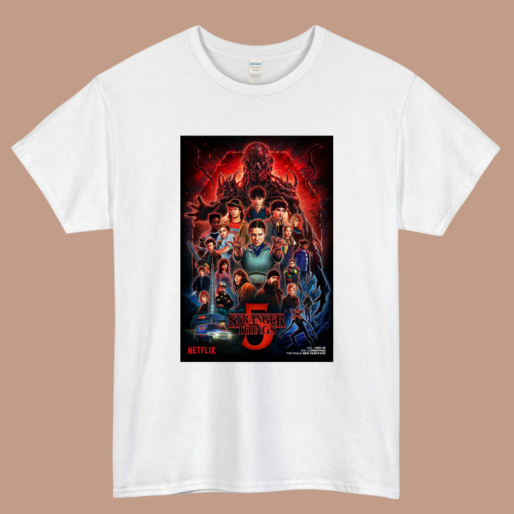 Stranger Things season 5 Logo Mens Unisex Short Sleeve White T-Shirt Size S-3XL