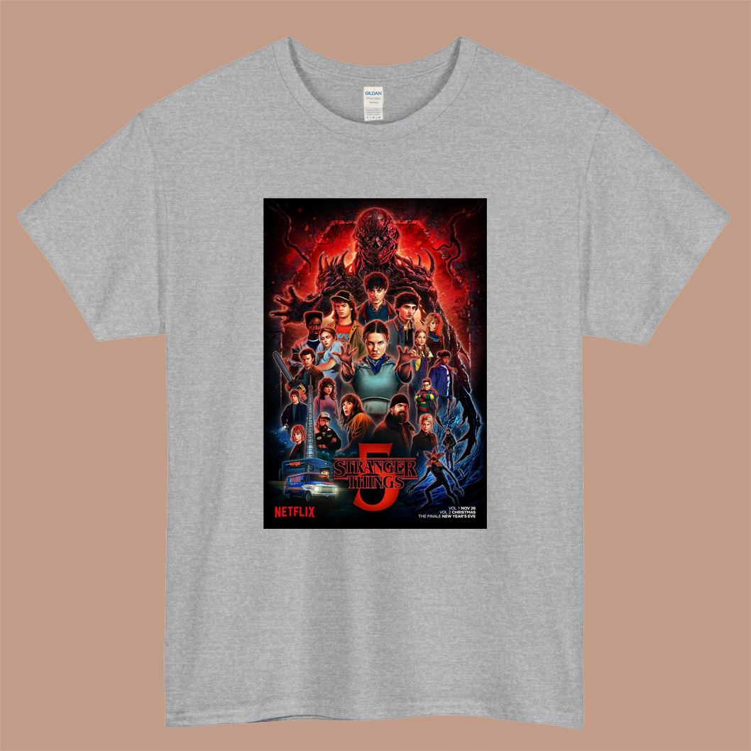 Stranger Things season 5 Logo Mens Unisex Short Sleeve Gray T-Shirt Size S-3XL