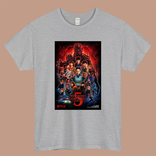Stranger Things season 5 Logo Mens Unisex Short Sleeve Gray T-Shirt Size S-3XL